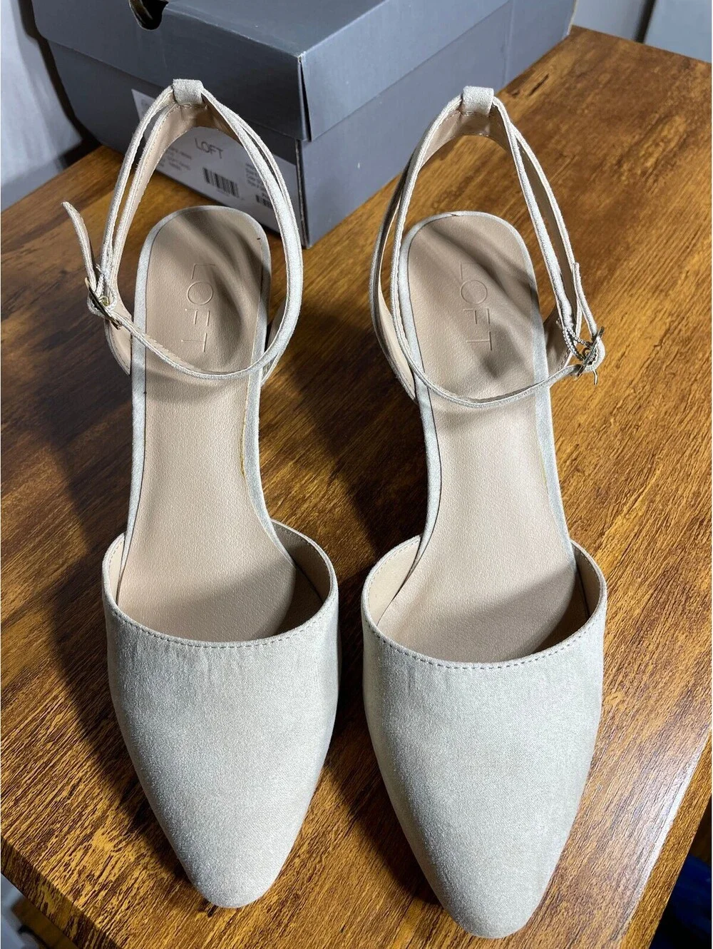 LOFT Neutral Faux Suede Wedges Clean Girl Minimalist Pointed Toe business casual